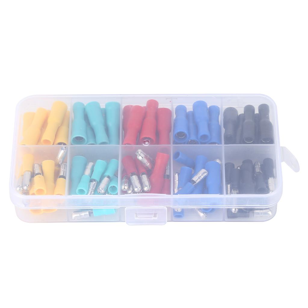 100Pcs Electrical Wire Terminal Male Female Many Colours Plug in Type Cold Pressed Terminal