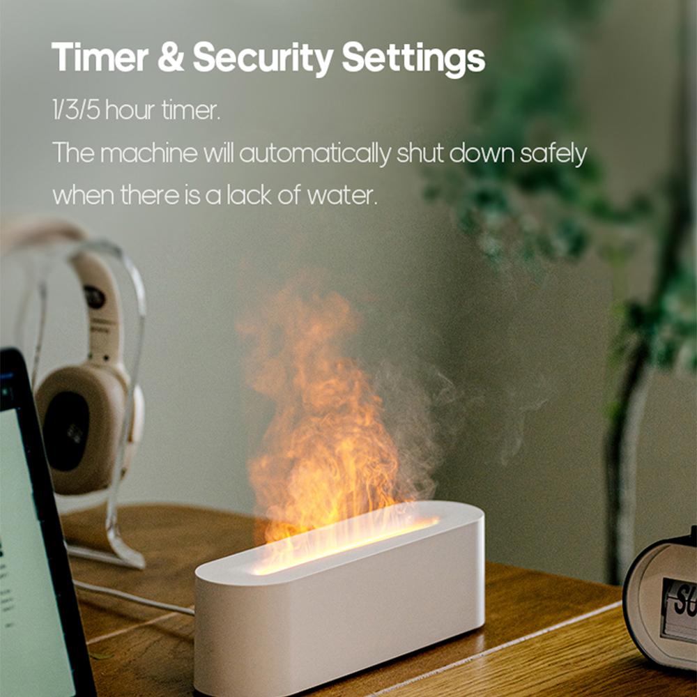 Flame Diffuser Humidifier Auto Off 150ml Essential Oil Diffuser 3 Timer Modes Quiet 7-color Simulated Flame Night Light USB Humidifier for Home Be