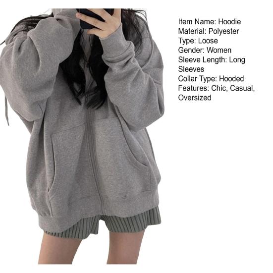 Women's Oversized Hoodies Full Zip Up Long Sleeve Sweatshirt with Pockets Casual Drawstring Jackets Fall Outwear