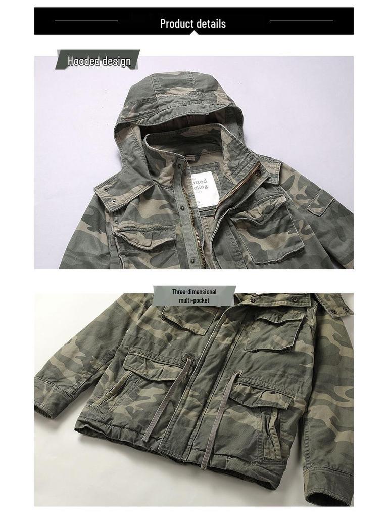 Мужская камуфляжная куртка средней длины с капюшоном в стиле амекадзи с множеством карманов