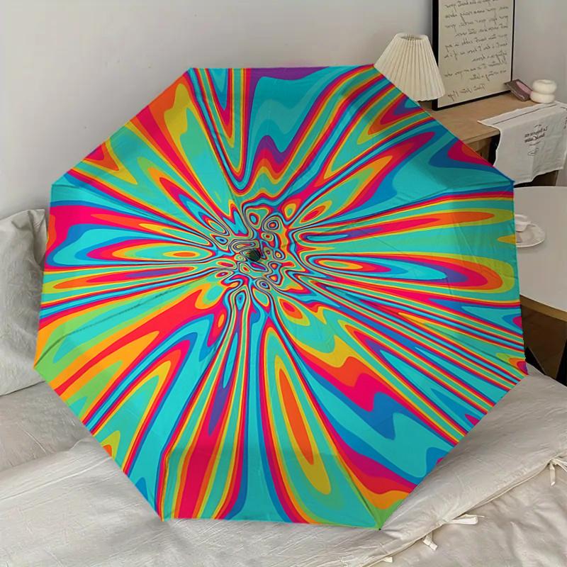 Psychedelic Floral Automatic Opening Folding Umbrella with 8-Rib Iron Frame - Portable Design for Outdoor Use, Festive Gift, Travel, Daily U