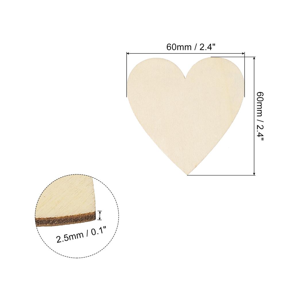 Деревянные сердечки 50/100 шт. Необработанные деревянные сердечки Пустые деревянные вырезки Украшения Кусочки натурального дерева для рождественских поделок