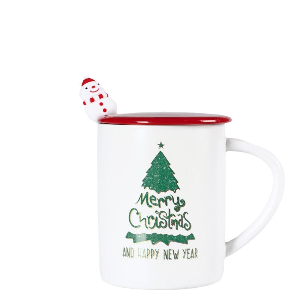 Рождественская кружка Рождественская керамическая чашка Сувенирная чашка для воды Домашняя офисная кофейная чашка с крышкой Ложка