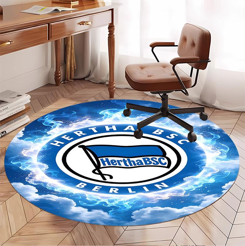 Hertha BSC Pattern Round Rug, Indoor/Outdoor Mat, for Picnic, Gameroom, Bedroom, Office, Living Room, Home Decor Carpet, Birthday Gift