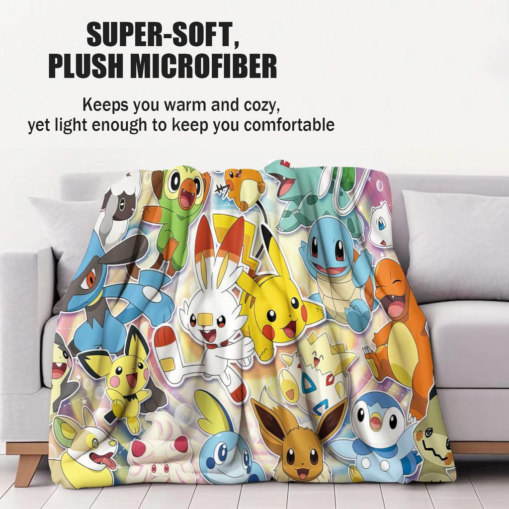 Hot Pokemon Printed Air Conditioning Blanket Soft Lightweight Small Cover For Beds Sofas Cars Offices Nap Fan Gift All Seasons