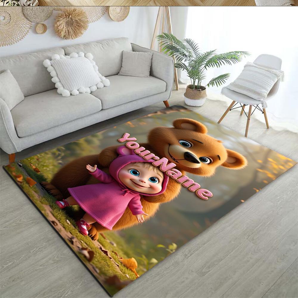 Masha Bear Personalized Text Floor Rug Office Rug Perfect for Balcony Living Rooms Foyer Outdoor Anti-slip Rug Office home decor