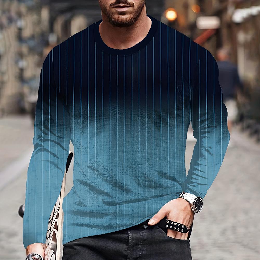 Цветная блокировка, трехмерный принт, мужская осенне-зимняя свободная повседневная рубашка с круглым вырезом и длинными рукавами, оверсайз, одежда в стиле ретро