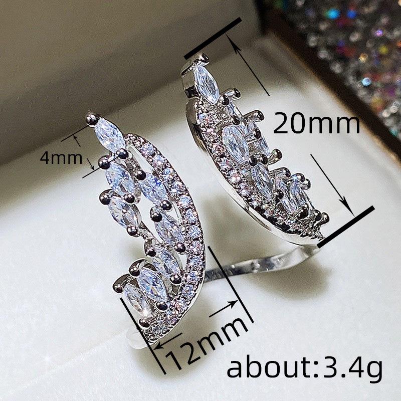 Cao Shi Statement Angel Wings Ring & Earring Set with Marquise Diamonds, Adjustable for Women