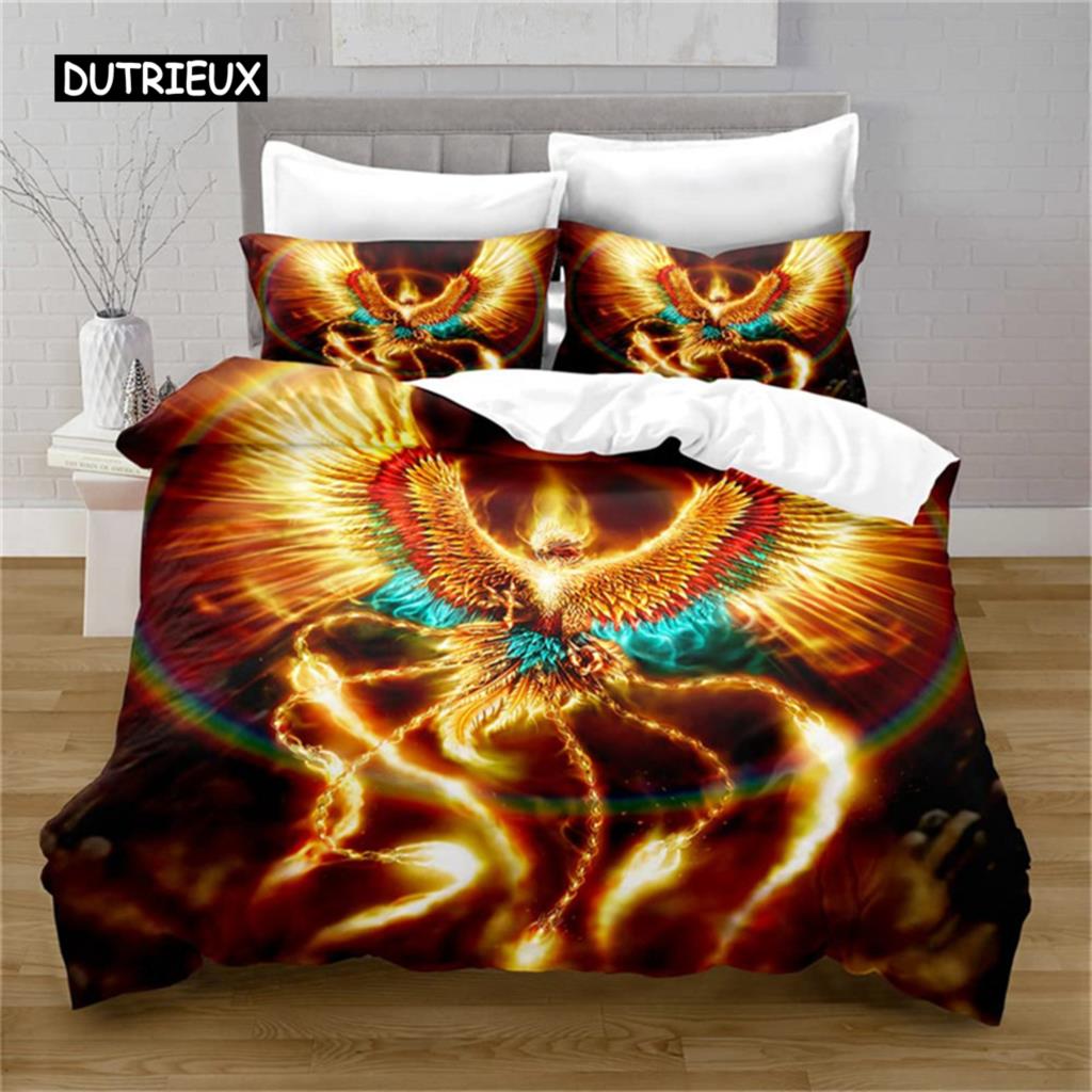 Великолепный красочный комплект постельного белья с изображением птиц из мультфильма «Феникс», комплект постельного белья из микрофибры с крыльями пламени, декор для спальни