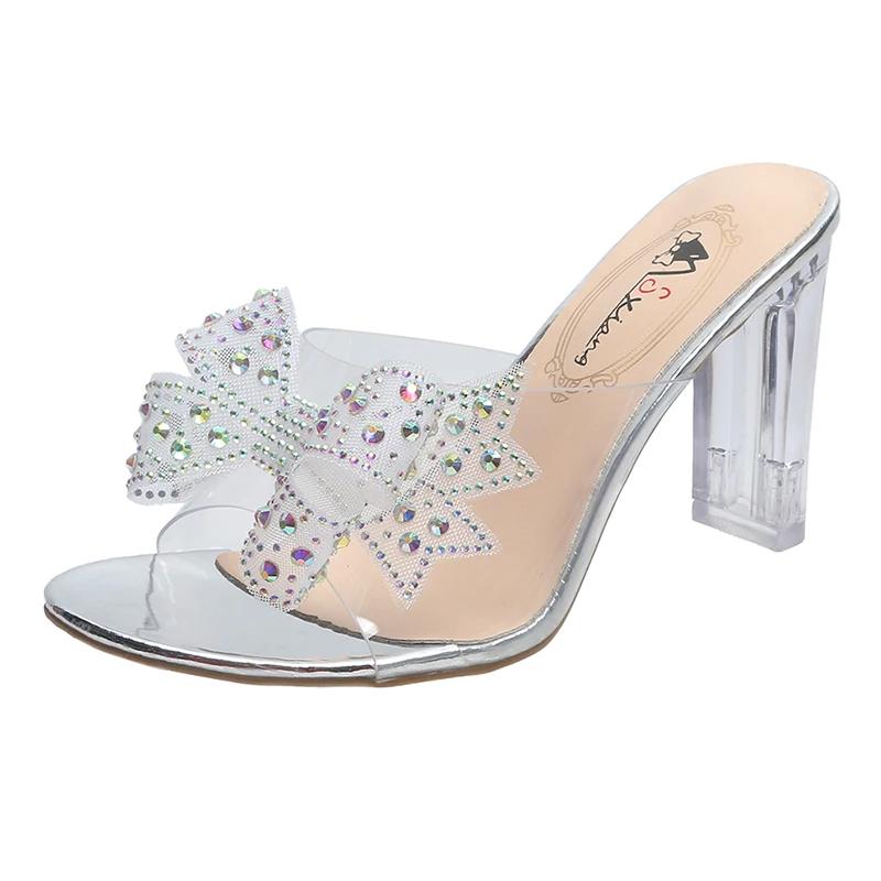 Летние новые босоножки Wind, прозрачные, сексуальные, с кристаллами, на высоком каблуке, верхняя одежда, сетчатая, красная, на толстом каблуке, удобная женская обувь