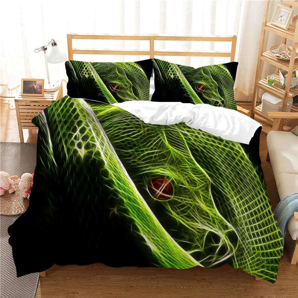 Комплект постельного белья с 3D-принтом змеи, мягкое постельное белье и наволочки с животными, 2/3 шт. Односпальная/двуспальная кровать для комнаты мальчика, полноразмерный быстросохнущий моющийся домашний текстиль