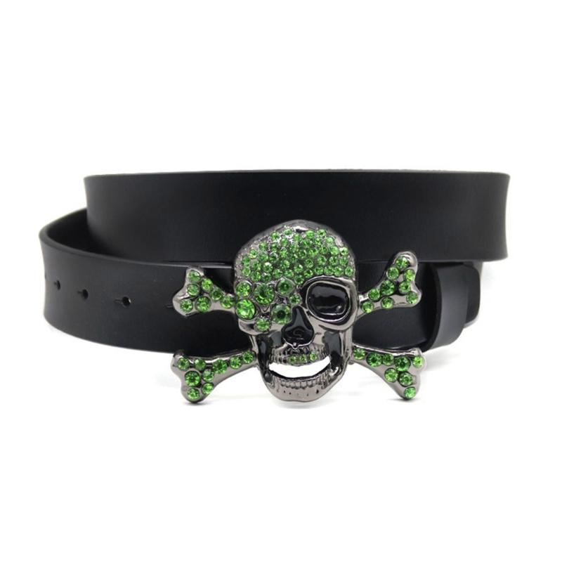 Ремни с пряжкой в виде черепа Женский поясной ремень Пряжка со стразами Ремни в стиле вестерн Ковбойский Y2k Девушки Модный ремень для джинсов