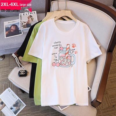 Женская футболка большого размера с мультяшным принтом, приталенная - Летняя коллекция