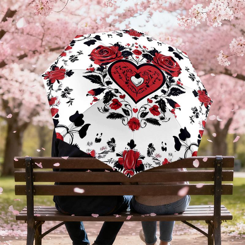 1PC Rose Heart Umbrella-8-Rib Reinforced Portable Folding Travel Suitable for All Seasons Outdoor Daily Use Is an Ideal Choice  -K0346