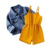 Модный костюм для девочек, весенне-летний детский повседневный комбинезон с шортами + простая джинсовая куртка с поясом
