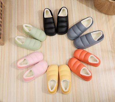 Зимние женские хлопковые тапочки, непромокаемая теплая плюшевая обувь, модная домашняя обувь на толстой подошве, нескользящие однотонные парные тапочки