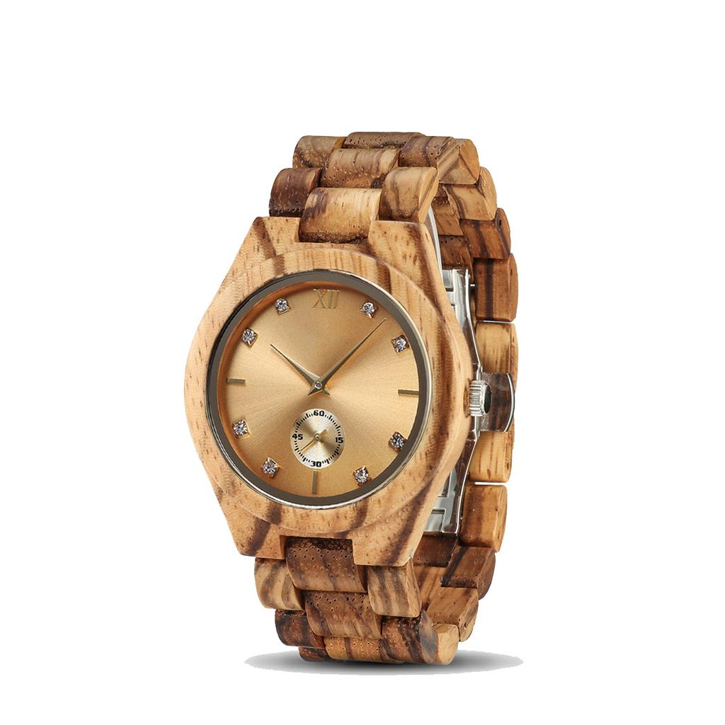 Wood Wrist Watch For Women Simulated Diamond Dial Wooden Clock Wife Girlfriend Fashion Anniversary Giftsfor Ladies
