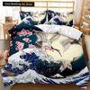 National Trend Duvet Cover Set Cherry Blossoms Crane Printed Bedding Set Sea Waves Down Traditional Retro Polyester Quilt Cover