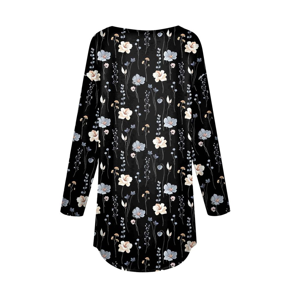 Женская свободная футболка с длинным рукавом с круглым вырезом и принтом, верхний пуловер