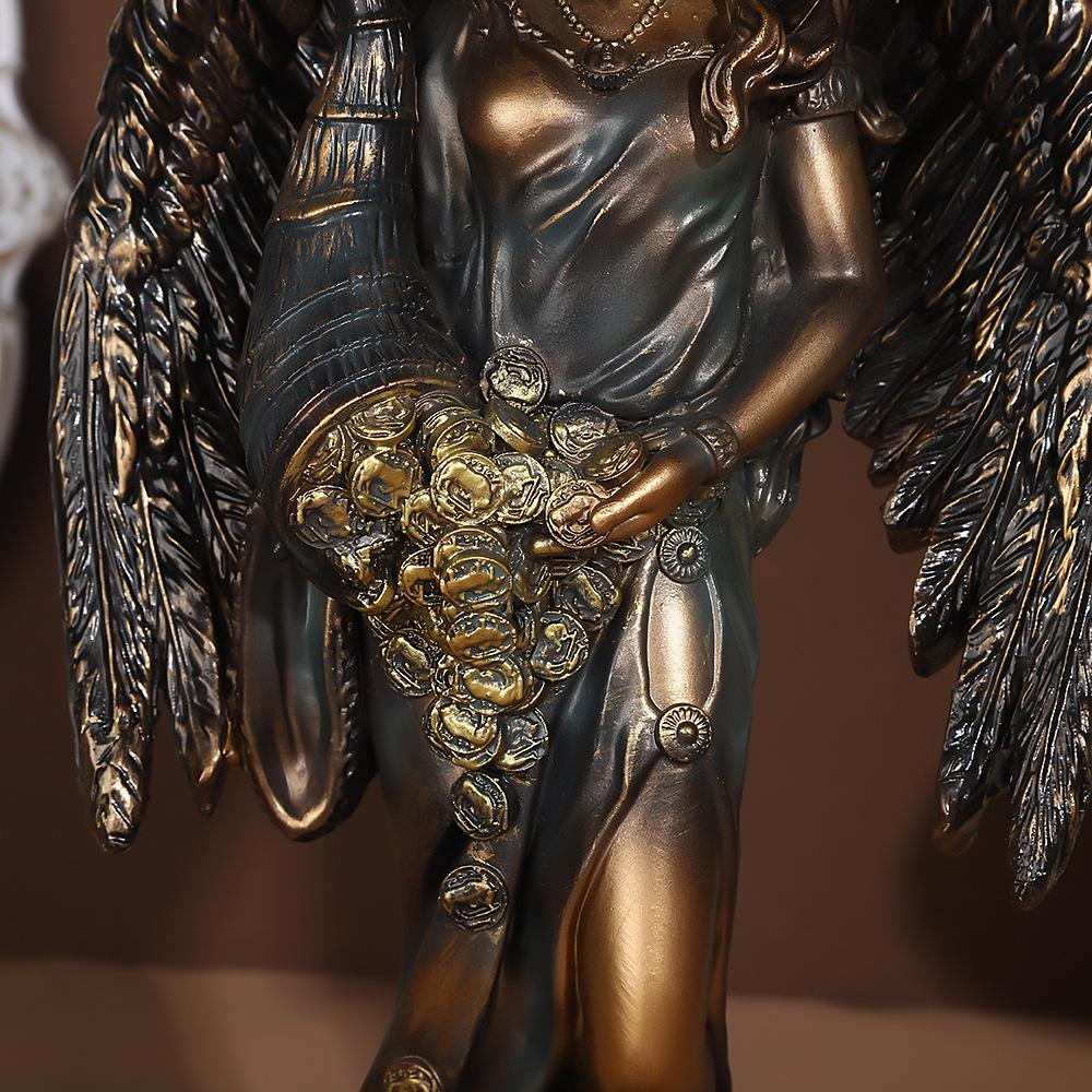 Статуи греческих мифологических фигур Богиня богатства статуэтка Счастливый ангел богатства Полимерная скульптура Домашний офис Настольный декор