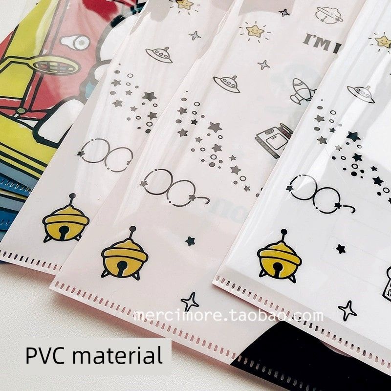 3 PCs Ins Cute Blue Plus-Size Cartoon Folder PVC Test Paper Material L Clip Storage Sorting Single Piece A4