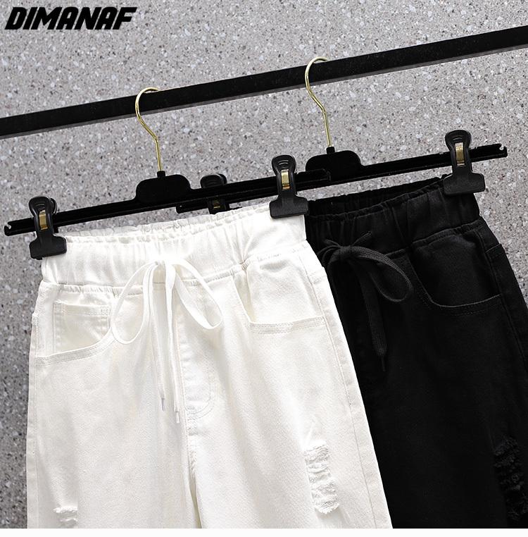 DIMANAF Летние женские брюки больших размеров Короткие джинсы с эластичной резинкой на талии Джинсовые дырки Модные свободные брюки большого размера Шорты