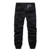 Men Cargo Pants Solid Color Zipper Fly Multi Pockets Drawstring Elastic Waist