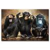 Solid Wood Frame Big Size Poster Canvas Painting Animal Wall Art Dark Three Funny Monkey Posters and Prints Picture for Living Room Home Decor