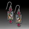 Cat Pattern Geometric Earrings Retro Rectangular Metal Inlaid with Red Gems Handmade Earrings