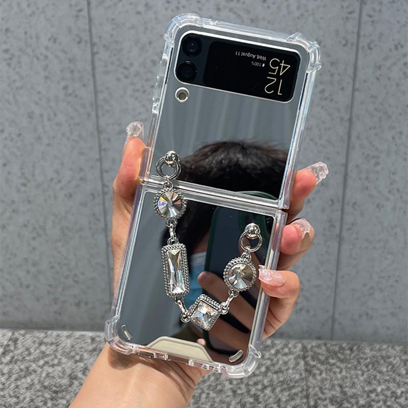 Роскошный браслет-цепочка со стразами, зеркало для макияжа, чехол для Samsung Galaxy Z Flip 4 Z Flip 3 Flip3 Zflip 5g, противоударный чехол