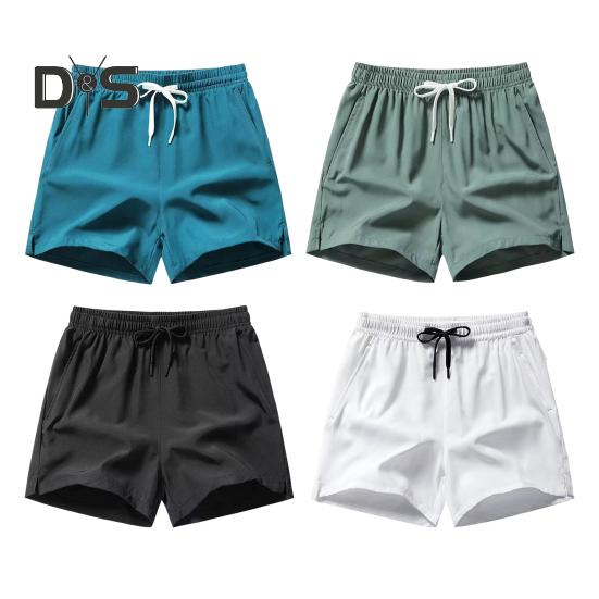 Men Shorts Elastic Waistband Adjustable Drawstring Casual Shorts with Pockets Solid Color Quick Drying Sport Shorts