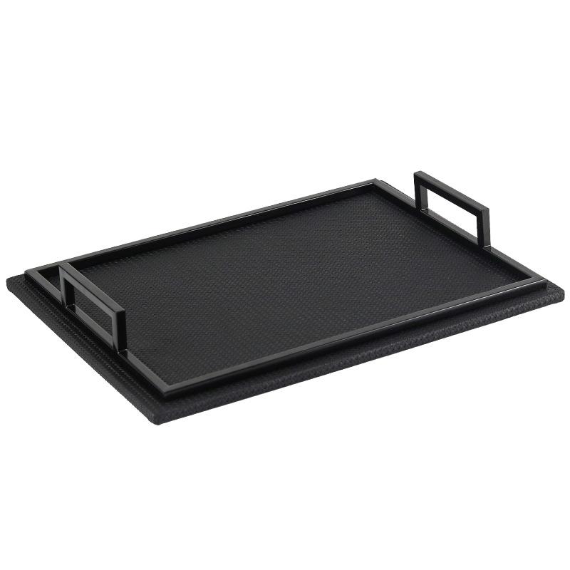 Light Luxury Style Rectangular Metal Leather Tray Ornaments Model Room Hotel Living Room Kitchen Portable Dinner Plate Decorations