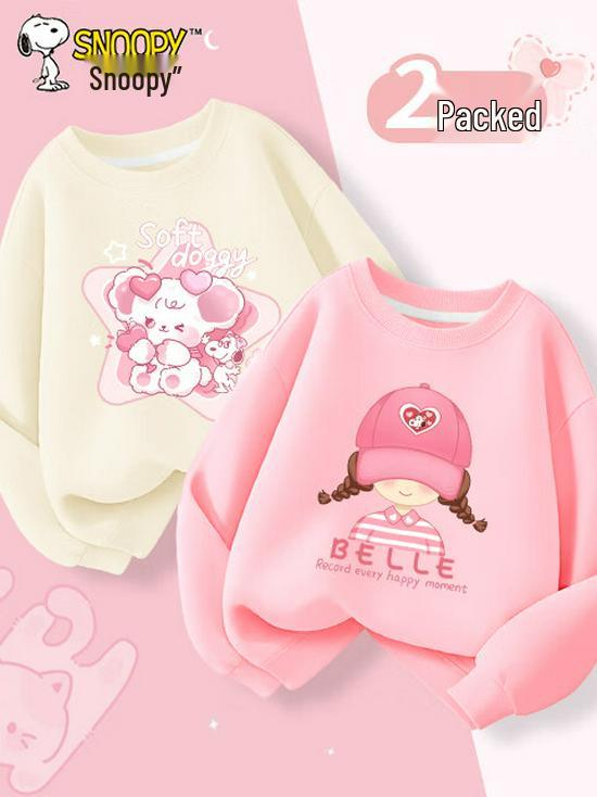 Snoopy Girls' Long-Sleeve Crewneck Pullover Sweatshirt