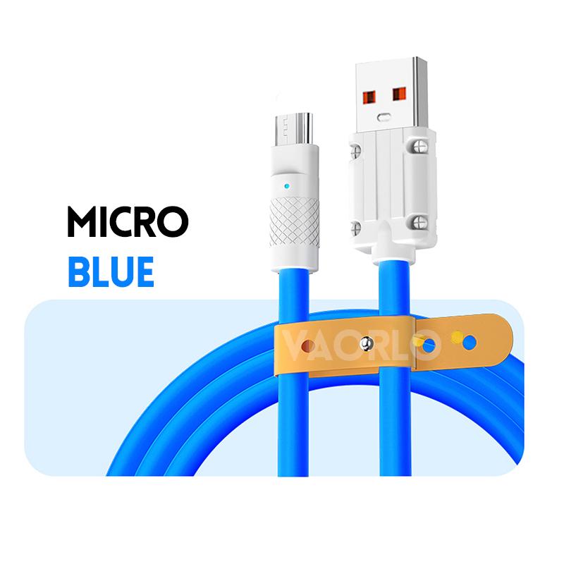 VAORLO 6A Кабель для быстрой зарядки USB-кабель для передачи данных для Micro Typoe-C Lightning Super Charge с органайзером для кабеля