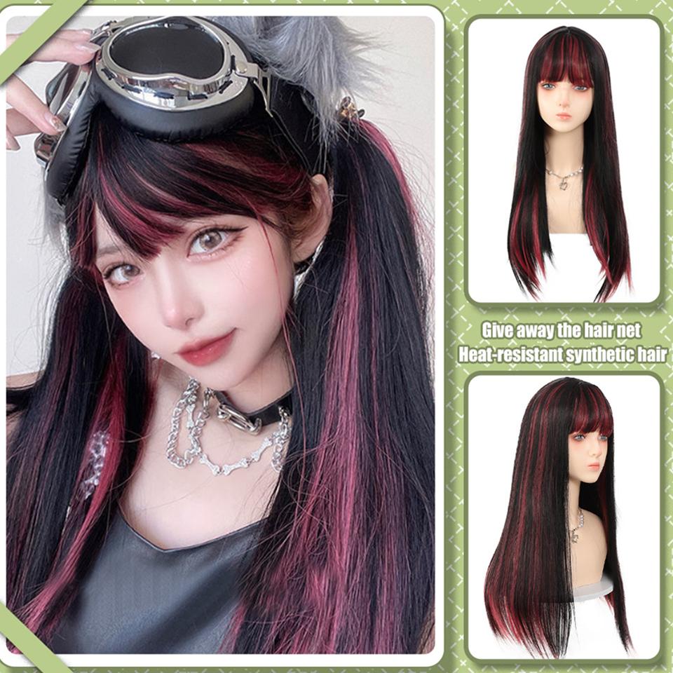 WTB Pick And Dye Длинный прямой синтетический парик женский красный и черный Pick And Dye Y2K Spice Girl Lolita Длинный прямой парик