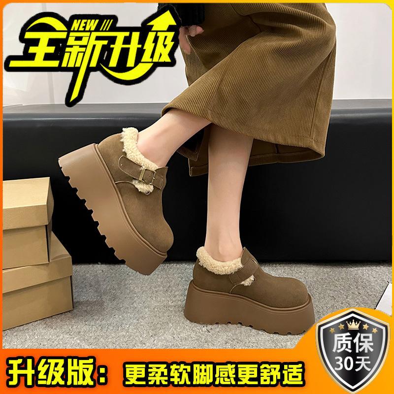 Ретро пушистые женские зимние новые ленивые туфли на одной педали, теплые, на толстой подошве, из вельвета и хлопка