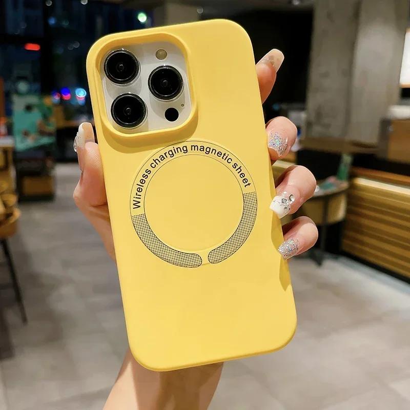Чехол из жидкого силикона для Apple iPhone 17 16 15 14 13 12 Pro Max Plus Air Magsafe Магнитная беспроводная зарядка funda