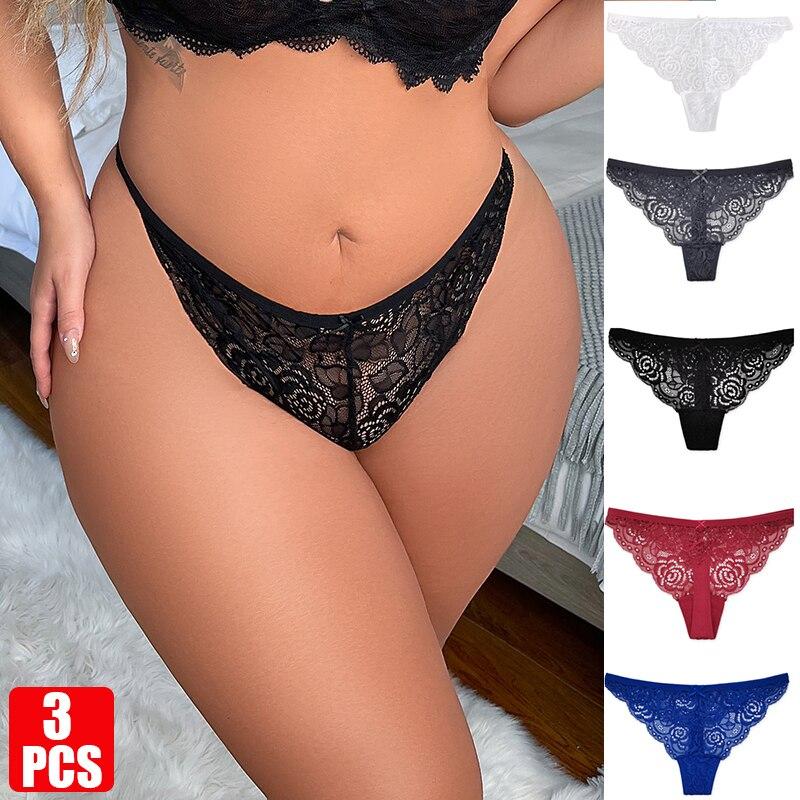 3Pcs/Set Julexy Big Thongs Lace Sexy Women Panties Solid Plus Size Hollow Out Underwear G-string 1XL-4XL Lingerie for Women