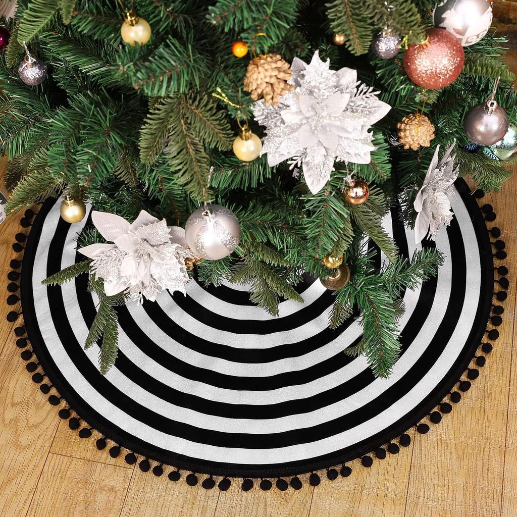 Striped Christmas Tree Skirt, Round Tree Mat for Holiday Floor Decor