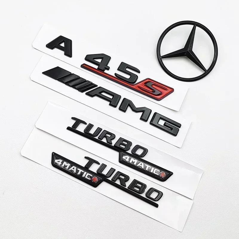 WUGL8 For Mercedes Benz A 45S AMG W177 3D ABS Black A45S Logo Turbo 4MATIC Badge Car Rear Star Sticker Trunk AMG Emblem Accessories