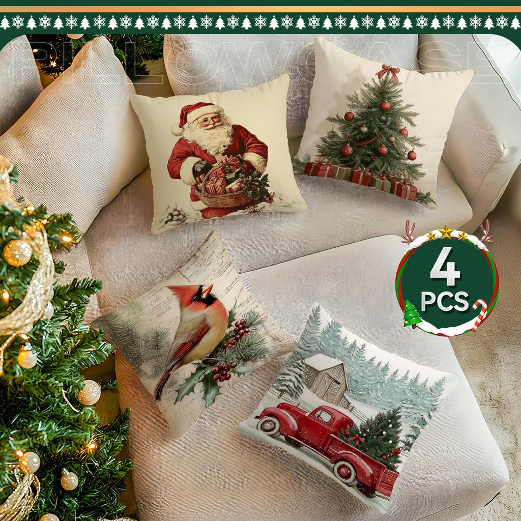Vintage Style Christmas Pillowcase Printed Polyester 40/45/50cm Throw Pillowcover Decorative Sofa Cushion Pillowslip Home Decor