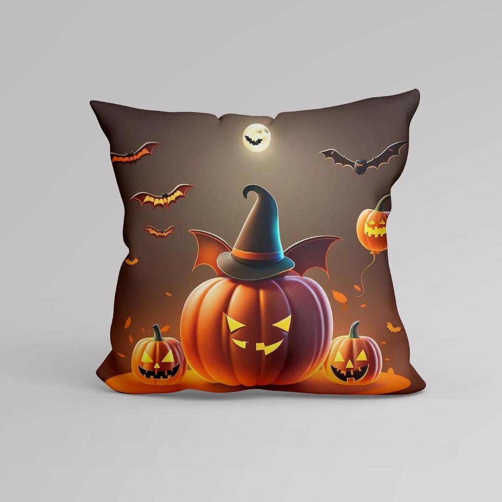 Office Sofa Cushion Cover Cartoon Witch Pumpkin Halloween Pattern Pillow Cover Luxury Home Decor Cushion Cover