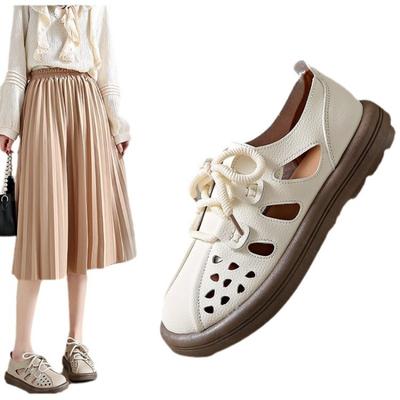 Полые одинарные туфли женские летние новые удобные повседневные дышащие плоские сандалии