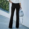 Women Flared Pants Elastic High Waist Solid Color Casual Trousers with Pockets Autumn Winter Long Pants