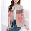 Spring and Autumn Style Color Blocked Small Coat Lady Sweaters Simplicity Printing Patchwork Pocket Zipper Casual Loose Long Sleeve Women's Clothing