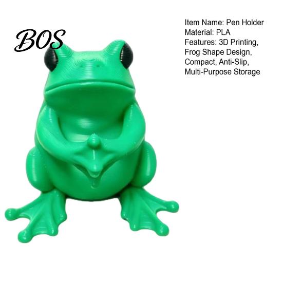 Cute Frog Desk Accessory 3D Printed Pen Holder, Bright Green Stand with Pen-Grabbing Structure, Playful Decor Anti-Slip Desktop Organizer for