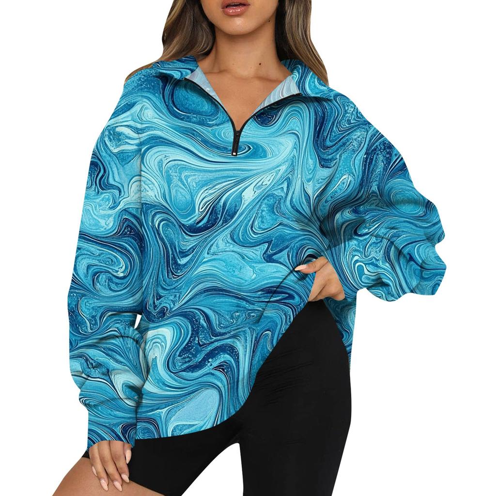 Женская мода повседневная толстовка с длинным рукавом и принтом на молнии с высоким воротом и заниженными плечами