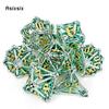 7 Pcs Silver Green Leaf Flower Metal Dice Hollow Metal Polyhedral Dice Set Suitable for Role-Playing RPG  Board Game Card Game