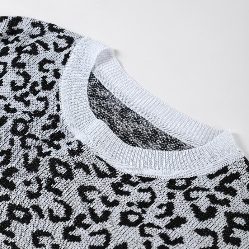 Женский свитер с круглым вырезом, короткий вязаный пуловер с леопардовым принтом, модный повседневный джемпер с застежкой-молнией, нижняя рубашка на осень и зиму