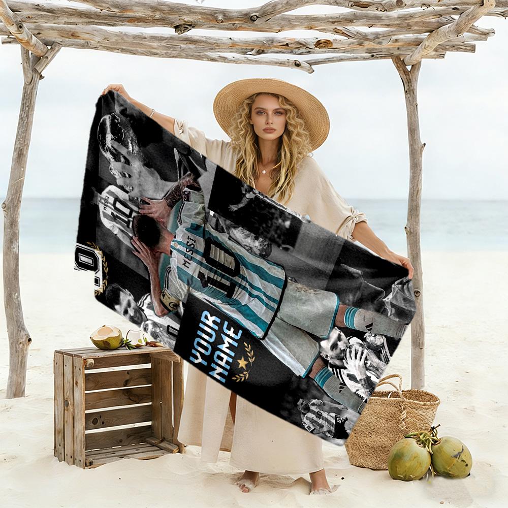 Football Messi Customize Your Name Beach Towel Super Soft Microfiber Quickdry Fabric Suitable for Swimming Gym Camping Yoga Vacation